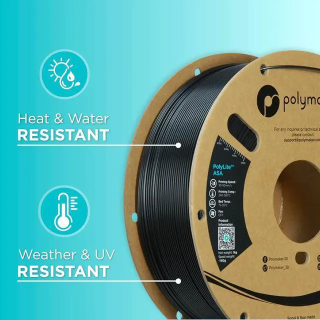 Alt view image 5 of 7 - Polymaker ASA Filament 1.75mm Black, 1kg ASA 3D Printing Filament, Heat & Weather Resistant - ASA 3D Printer Filament Perfect for Printing Outdoor Functional Parts