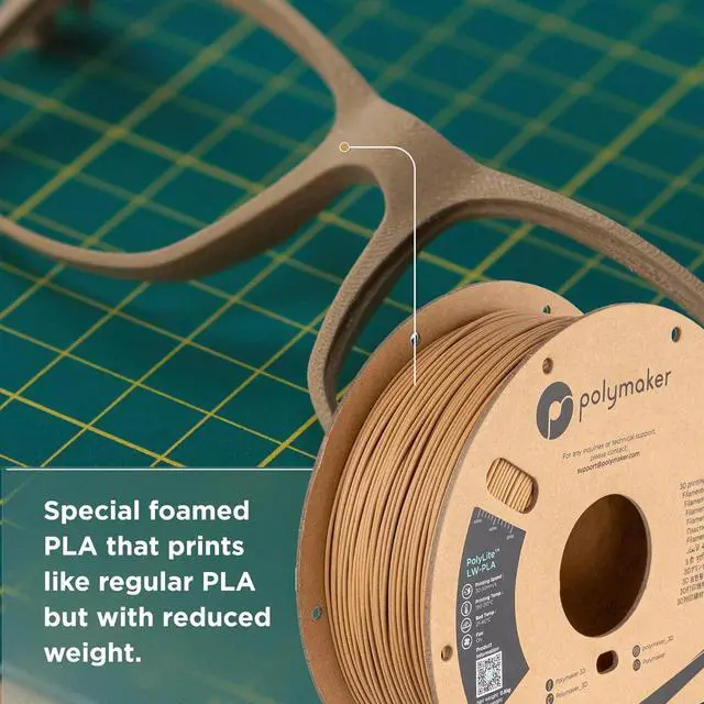 Alt view image 2 of 7 - Polymaker Light Weight PLA Filament 1.75mm Wood 0.8kg, PolyLite 3D Printer PLA Filament Wood Low Density, Print with Most 3D Printers
