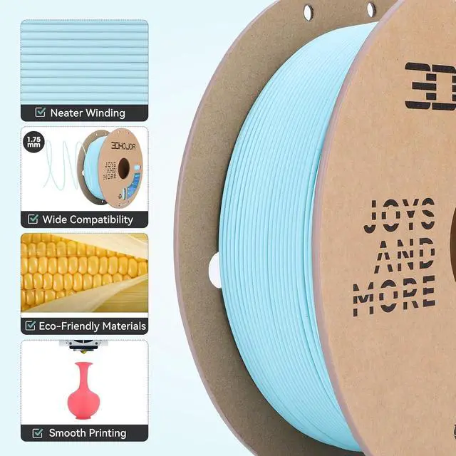 Alt view image 5 of 7 - 3DHoJor Matte PLA Filament 1.75mm Light Blue, PLA 3D Printer Filament, 1kg Spool (2.2lbs) PLA Filament, Fit Most FDM 3D Printer