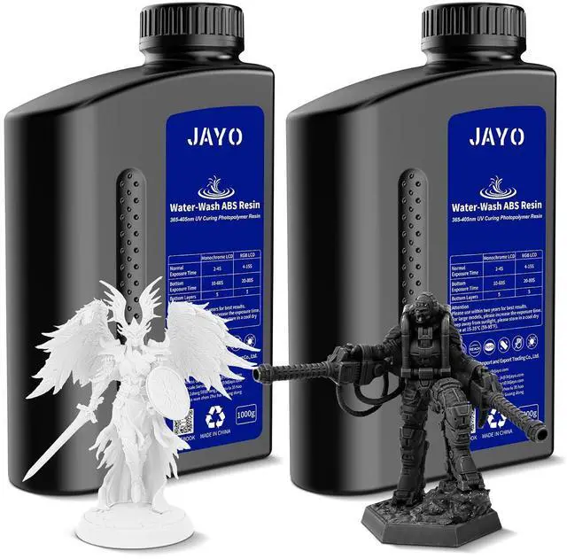 Main image of JAYO Water Washable ABS-Like Resin Black + White 2000g, Toughness & Easy Water Wash, High-Precision, Low-Shrinkage Formula with Fast Curing, Universal LCD/DLP/SLA Printer Compatible, 1kg*2
