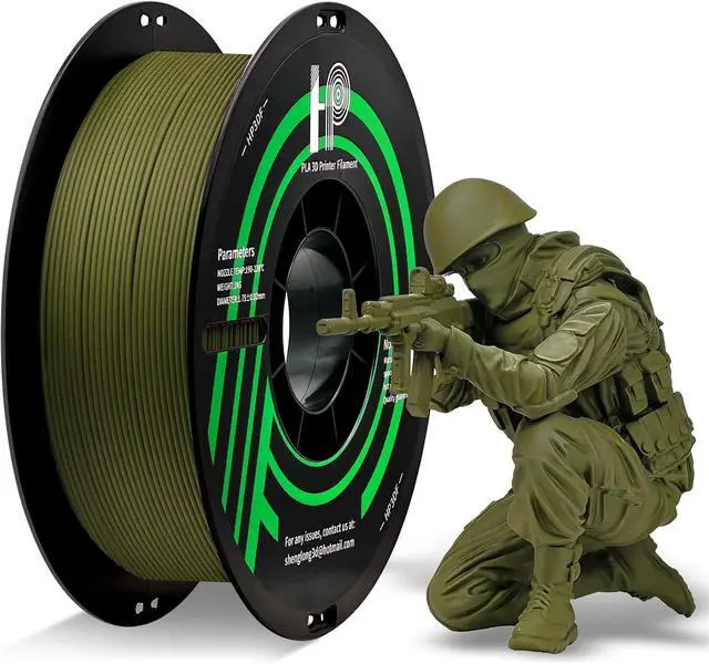 Main image of HP3DF PLA Filament, Matte PLA, 3D Printer Filament, PLA Filament 1.75mm Dimensional Accuracy +/- 0.02mm, 1KG Spool (2.2 lbs), Fit Most FDM Printer (Matte Army Green)
