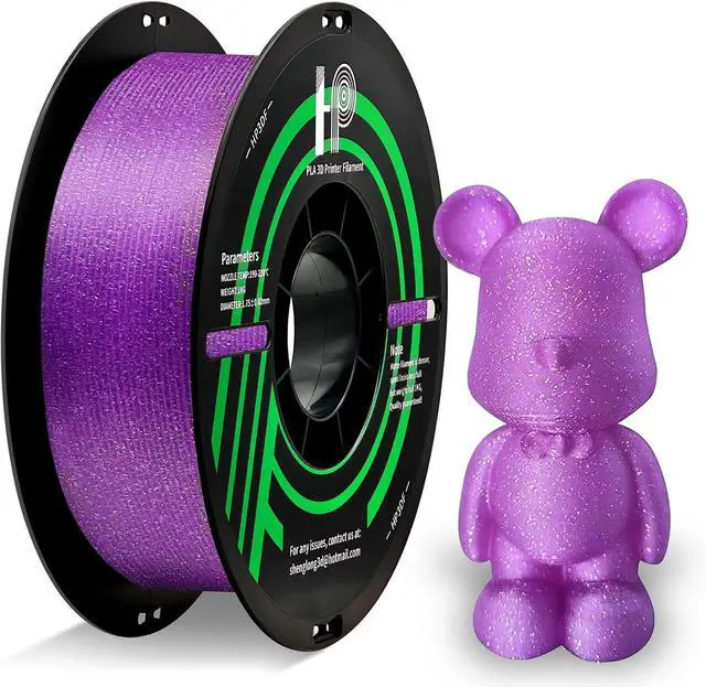 Main image of HP3DF Glitter PLA Filament, Twinkling 3D Printer Filament, PLA Filament 1.75mm Dimensional Accuracy +/- 0.02mm, 1KG Spool (2.2 lbs), Fit Most FDM Printer (Glitter Purple)