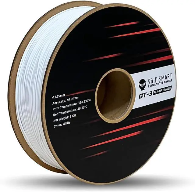 Main image of SainSmart GT-3 High Flowability Flexible PLA Filament 1.75mm, High Flow 3D Printer Filament for High-Speed Printing, 2.2 LBS (1KG) Spool, Dimensional Accuracy +/- 0.04mm, White