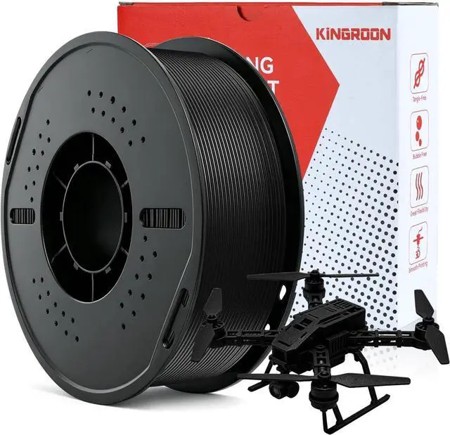 Main image of Kingroon PLA PlusPLA+ 3D Printer Filament, Dimensional Accuracy +/- 0.03 mm, 1 kg Spool(2.2lbs), 1.75 mmBlack