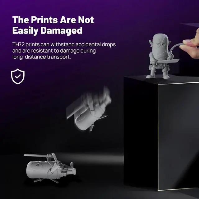 Alt view image 3 of 6 - RESIONE TH72 Flexible Tough 3D Printer Resin, High Impact Resistance, Long-Lasting Toughness, Low Water Absorption, Crack-Resistant Hollow Prints, Ideal for Durable Figurines, Medium Grey 1KG