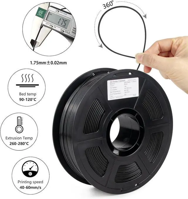 Alt view image 4 of 7 - ASA Filament 1.75mm, UV&Rain&Heat Resistant Durable 3D Printer Filament, No Warping, Non Odor & Fumes - Perfect for Outdoor Functional Mechanical Parts, Black Filament 1kg(2.2lbs) Spool