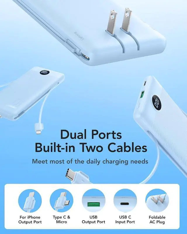 Alt view image 2 of 7 - VRURC Portable Charger Power Bank - 10000mAh Fast Charging 22.5W USB Port Fast Charging Power Bank,4 Outputs Dual Inputs Slim Compact Rechargeable Battery Pack Travel Accessories-Blue(1 Pack)