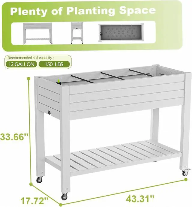 Alt view image 2 of 7 - Elevated Raised Garden Bed with Wheels,Outdoor Large Resin Patio Planter Box Stand Divisible with Drain Plug,Water Monitor for Plants Vegetables Flowers Fruits(Ashen)