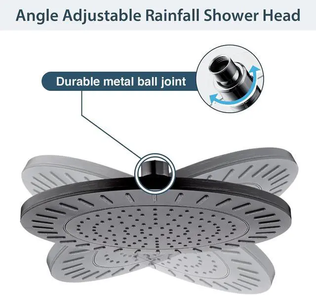Alt view image 3 of 7 - BRIGHT SHOWERS Rain Shower Head, 9 Inch High Pressure Waterfall Showerhead with Adjustable Angle and Anti-clogging Silicone Nozzles, Luxury Bathroom Overhead Shower, Oil-Rubbed Bronze