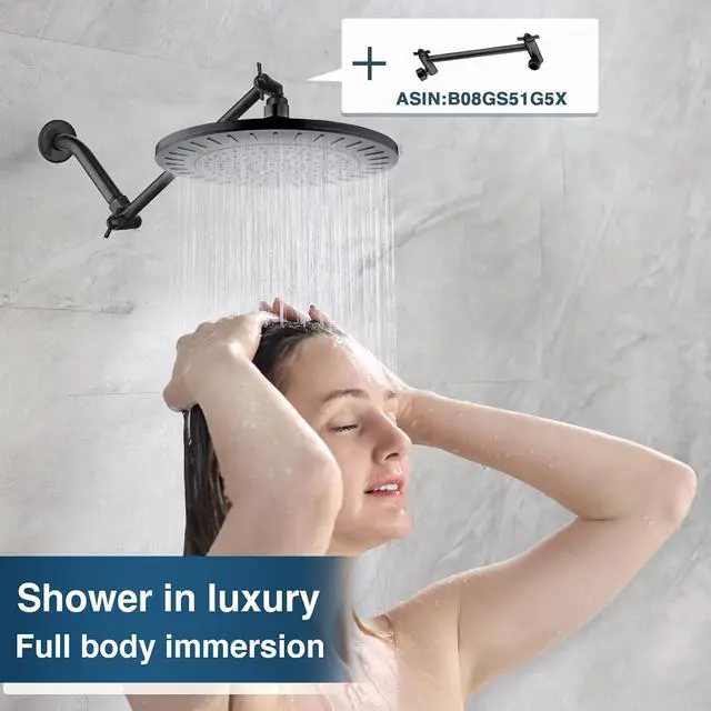 Alt view image 6 of 7 - BRIGHT SHOWERS Rain Shower Head, 9 Inch High Pressure Waterfall Showerhead with Adjustable Angle and Anti-clogging Silicone Nozzles, Luxury Bathroom Overhead Shower, Oil-Rubbed Bronze