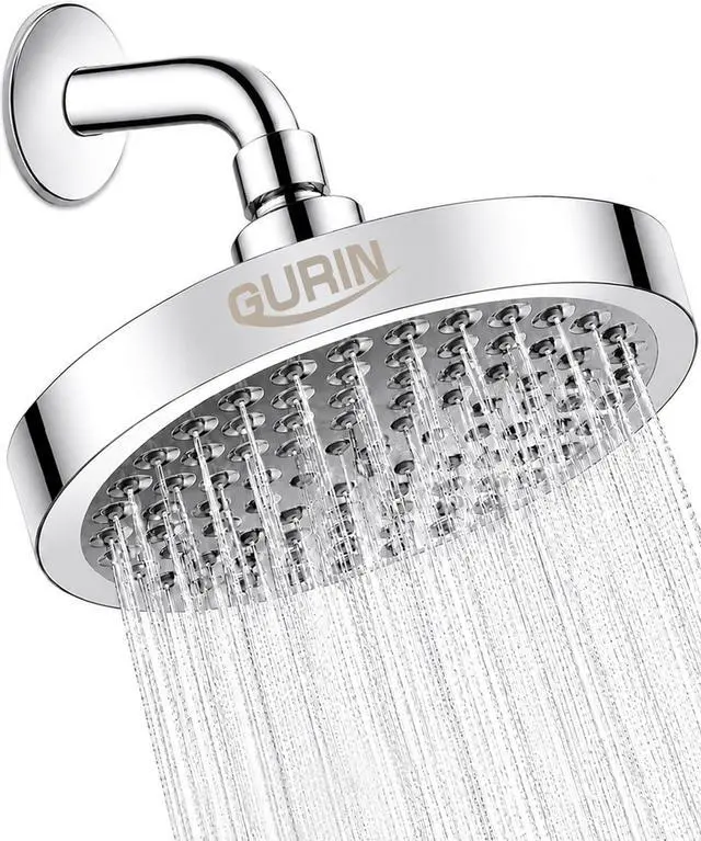 Main image of GURIN Shower Head - Powerful High Pressure Rain Shower Head 6 Inch - Luxury Rainfall Showerhead with Adjustable Angles, 90 Anti-Clog Nozzles, Tool-Free 1-Min Install, Premium Polished Chrome Finish