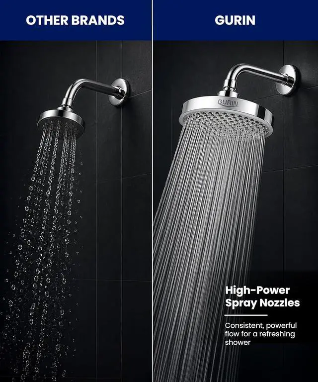 Alt view image 3 of 7 - GURIN Shower Head - Powerful High Pressure Rain Shower Head 6 Inch - Luxury Rainfall Showerhead with Adjustable Angles, 90 Anti-Clog Nozzles, Tool-Free 1-Min Install, Premium Polished Chrome Finish