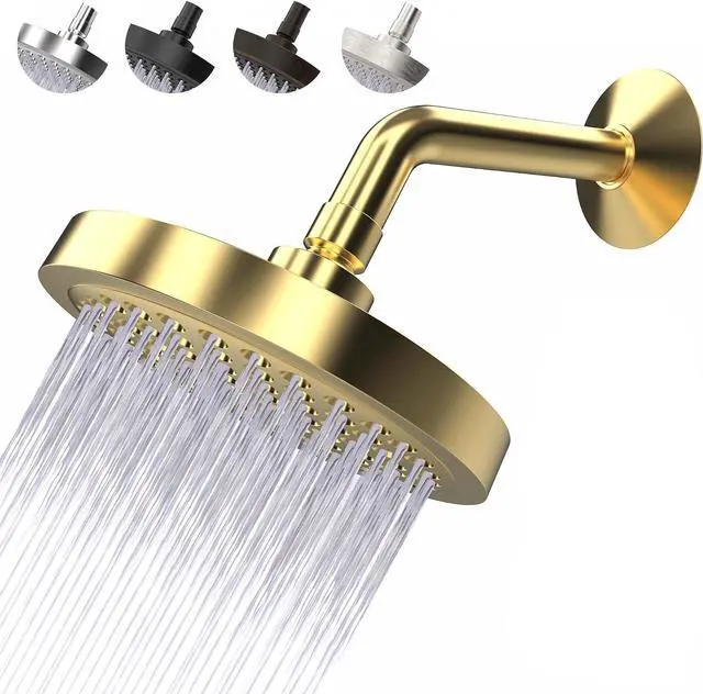 Main image of High Pressure Shower Head - Anti-Clogging Silicone Nozzles 2.5 GPM Removable Restrictor - Easy to Clean and Install - Includes Plumbers Tape - 6 inch - (Gold Finish 2.5GPM)