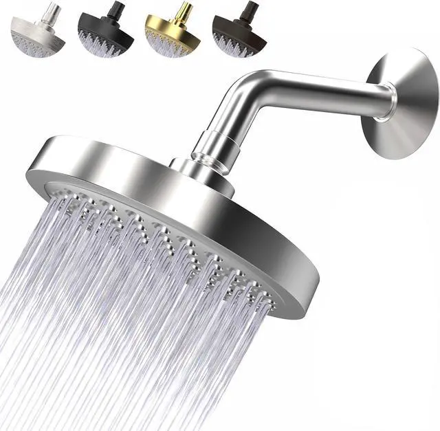 Main image of High Pressure Shower Head - Anti-Clogging Silicone Nozzles - 2.5 GPM Removable Restrictor - Easy to Clean Adjustable Replacement - easy to install with Plumbers Tape - 6 inch - Classic Chrome Finish