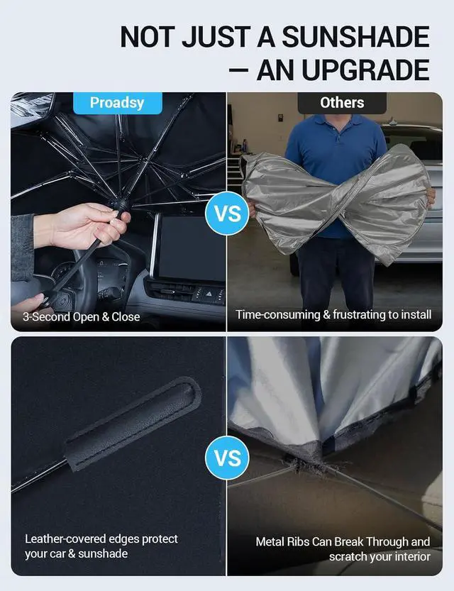 Alt view image 3 of 7 - Proadsy Windshield Sun Shade Umbrella for Toyota Land Cruiser 2024-2025 2026 Foldable Car Umbrella Sunshade with Soft TPU Handle Spring Structure Crystal Cooling Material Protect Car from Rays & Heat