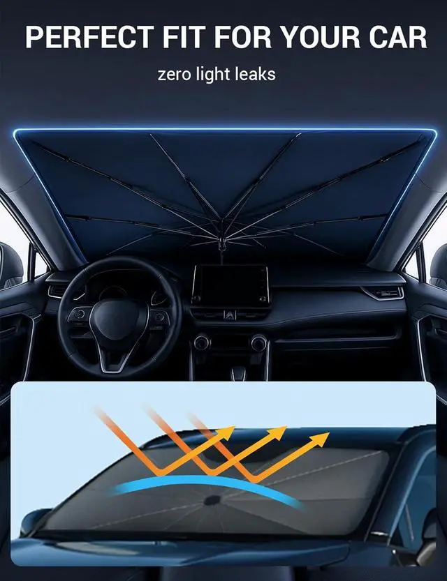 Alt view image 4 of 7 - Proadsy Windshield Sun Shade Umbrella for Toyota Land Cruiser 2024-2025 2026 Foldable Car Umbrella Sunshade with Soft TPU Handle Spring Structure Crystal Cooling Material Protect Car from Rays & Heat