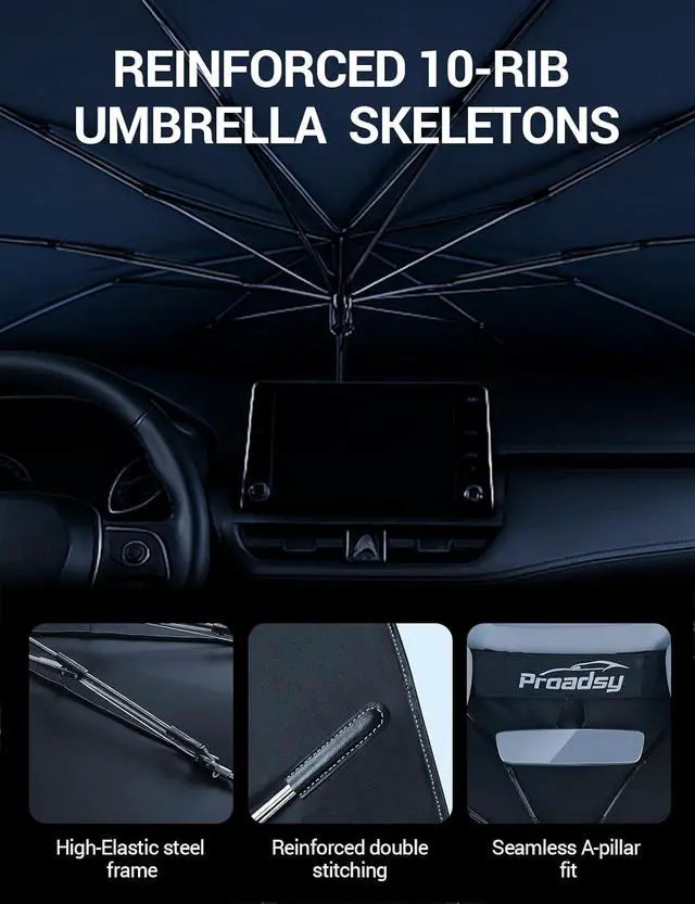Alt view image 6 of 7 - Proadsy Windshield Sun Shade Umbrella for Toyota Land Cruiser 2024-2025 2026 Foldable Car Umbrella Sunshade with Soft TPU Handle Spring Structure Crystal Cooling Material Protect Car from Rays & Heat