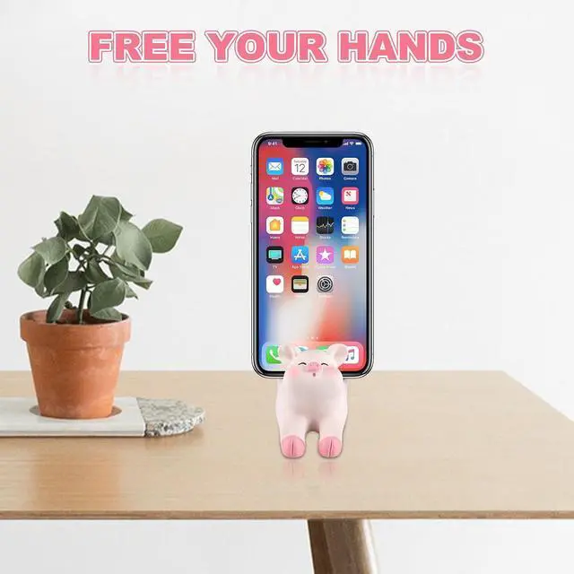 Alt view image 4 of 7 - Cute Pig Phone Holder Pink Resin Cellphone Stand for Desk, Animal Desktop Accessory and Office Decor