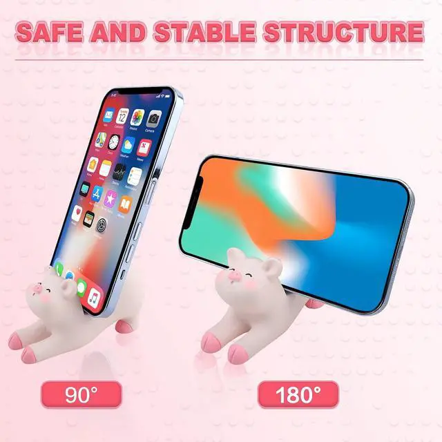Alt view image 3 of 7 - Cute Pig Phone Holder Pink Resin Cellphone Stand for Desk, Animal Desktop Accessory and Office Decor