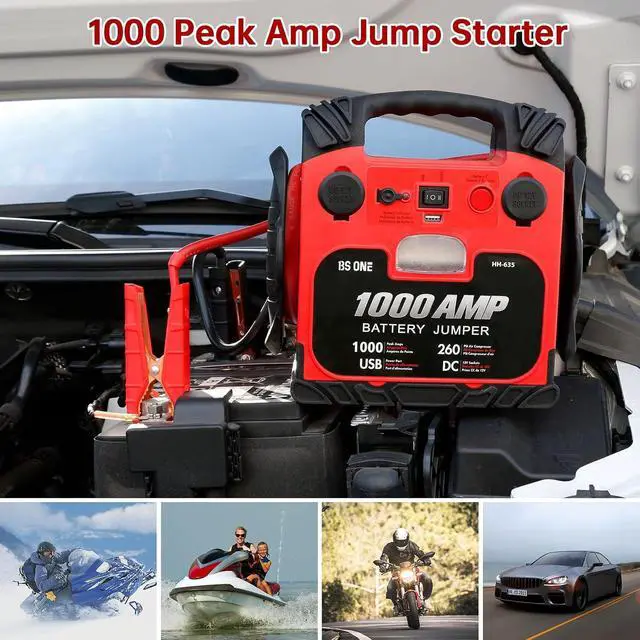 Alt view image 2 of 7 - BS ONE 1000 Amp Peak Current Car Jump Stater, 12V Lead Acid Battey Jump Box with 260PSI Air Compressor, Jump Starter Battery Pack with Led Light & USB Output