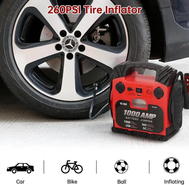 Alt view image 3 of 7 - BS ONE 1000 Amp Peak Current Car Jump Stater, 12V Lead Acid Battey Jump Box with 260PSI Air Compressor, Jump Starter Battery Pack with Led Light & USB Output