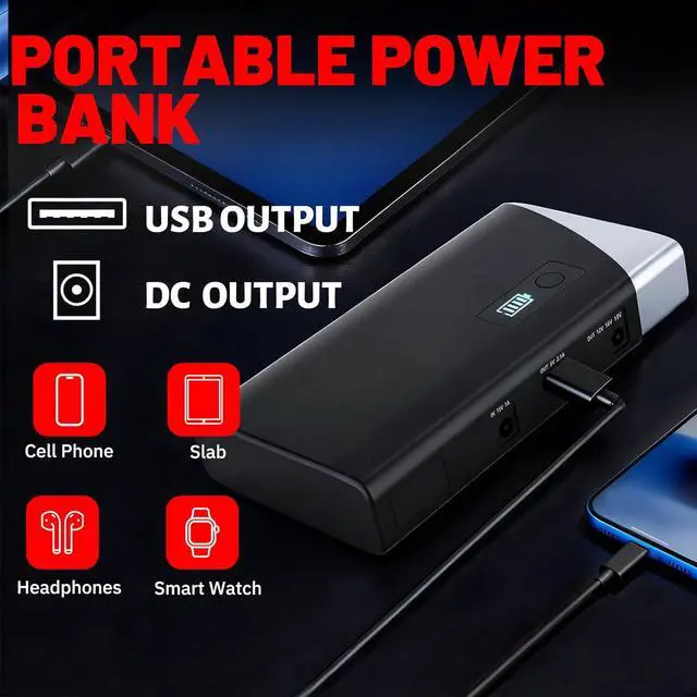 Alt view image 3 of 7 - Portable Jump Starter 1000A Peak 12V Car Battery Booster Pack with 19V Output and Cigarette Lighter Adapter, Power Bank with LED Flashlight for Car, Truck, Motorcycle, and Boat