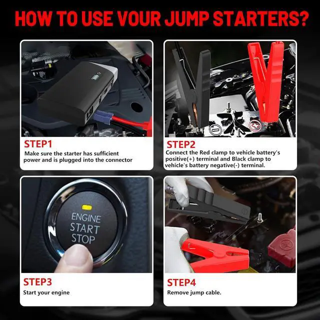 Alt view image 7 of 7 - Portable Jump Starter 1000A Peak 12V Car Battery Booster Pack with 19V Output and Cigarette Lighter Adapter, Power Bank with LED Flashlight for Car, Truck, Motorcycle, and Boat