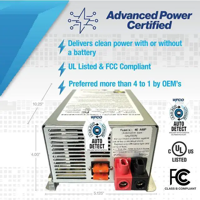 Alt view image 3 of 7 - WFCO Genuine WF-9875-AD-CB RV Converter/Charger Deckmount 75Amp DC Output with Patented Auto Detect Technology Lead Acid Lithium Multi-Stage Charging