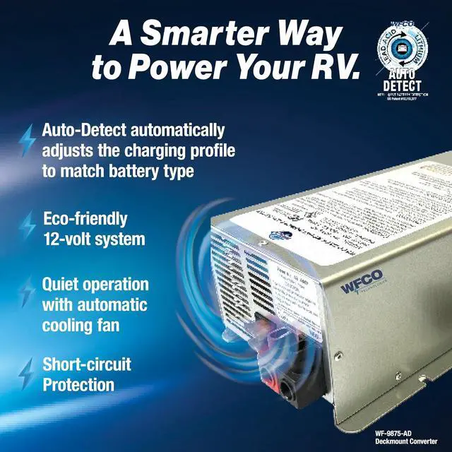 Alt view image 4 of 7 - WFCO Genuine WF-9875-AD-CB RV Converter/Charger Deckmount 75Amp DC Output with Patented Auto Detect Technology Lead Acid Lithium Multi-Stage Charging