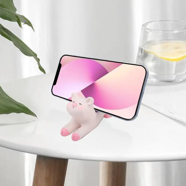 Alt view image 6 of 7 - Cute Pig Phone Holder Pink Resin Cellphone Stand for Desk, Animal Desktop Accessory and Office Decor