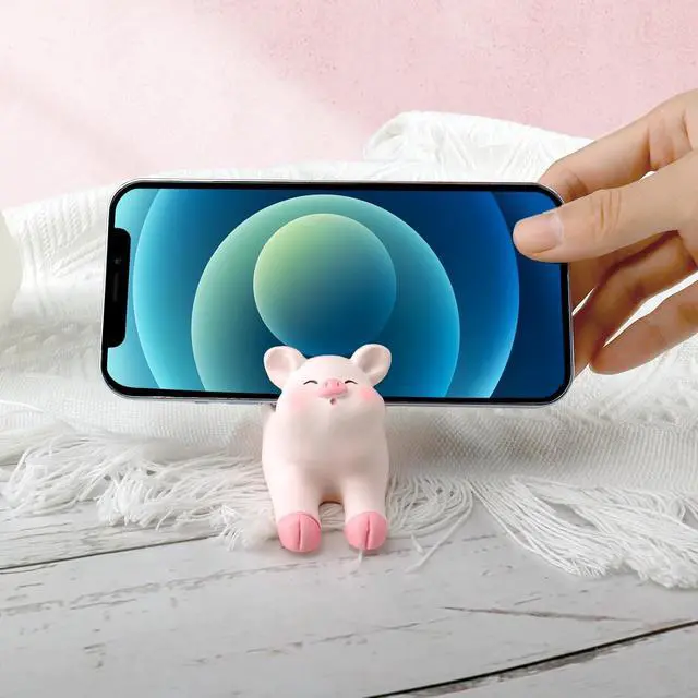 Alt view image 7 of 7 - Cute Pig Phone Holder Pink Resin Cellphone Stand for Desk, Animal Desktop Accessory and Office Decor