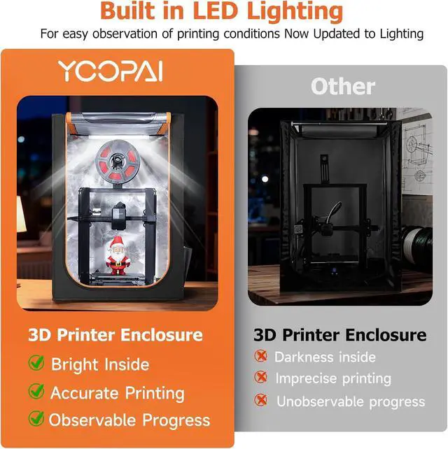Alt view image 2 of 7 - 3D Printer Enclosure with LED Lighting, Fireproof Dustproof Tent Constant Temperature Protective Cover for Creality Ender 3 V3 SE/KE/Ender 3/Ender 3 Pro/Ender 3V2/Ender 3S1/Neo/Anycubic Elegoo, Medium