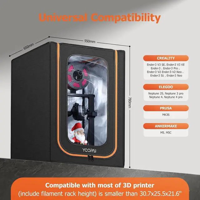 Alt view image 5 of 7 - 3D Printer Enclosure with LED Lighting, Fireproof Dustproof Tent Constant Temperature Protective Cover for Creality Ender 3 V3 SE/KE/Ender 3/Ender 3 Pro/Ender 3V2/Ender 3S1/Neo/Anycubic Elegoo, Medium