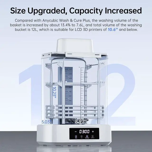 Alt view image 2 of 6 - ANYCUBIC Wash and Cure 3 Plus Station, Size-Upgrade Wash Cure Machine with Gooseneck Lights, Dual-Layer Design and IPA Saving, for Anycubic Photon Mono M5 Saturn LCD/SLA/DLP 3D Printer