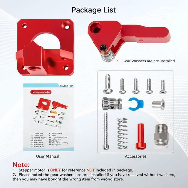 Alt view image 2 of 7 - Redrex Dual Gear Ender 3 Extruder with Two Washers Metal Drive Feeder Upgrade Kit Compatible with Creality Ender 3 V2 Pro,Ender 3 Neo Series,CR10 3D Printer TPU Filament Supported(Motor Shaft>20mm)