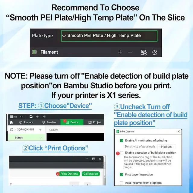 Alt view image 3 of 7 - IdeaFormer Smooth Diamond PEO+Textured PEI Plate for Bambu Lab X2D X1 X1C X1E P1P P1S P2S A1, Double Sided Textured PEO PEI 257x257mm P2S P1S Build Plate for Bambu Lab Series 3D Printers