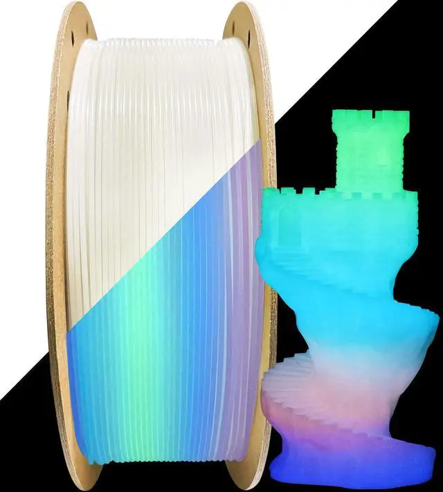 Main image of 1.75mm Glowing in Dark Fast Color Change Rainbow Multi Colored PLA Filament, Each 5-10m Fast Color Random Gradually Changed 3D Printer Material, 1KG 2.2lbs PLA with Extra 3D Printing Tool by MIKA3D