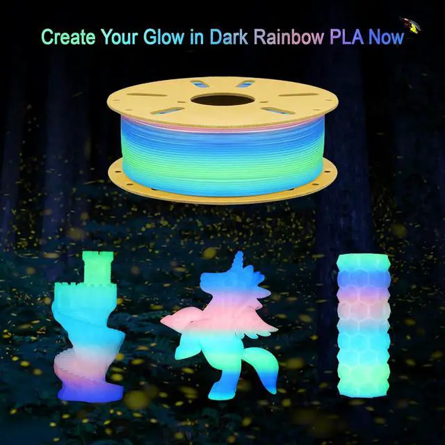 Alt view image 5 of 5 - 1.75mm Glowing in Dark Fast Color Change Rainbow Multi Colored PLA Filament, Each 5-10m Fast Color Random Gradually Changed 3D Printer Material, 1KG 2.2lbs PLA with Extra 3D Printing Tool by MIKA3D