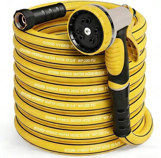 Main image of Garden Hose 75 ft x 5/8" with Nozzle, Water Hose Heavy Duty Flexible, Lightweight Kink-less Hybrid Hose with Swivel Handle, Male to Female Fittings