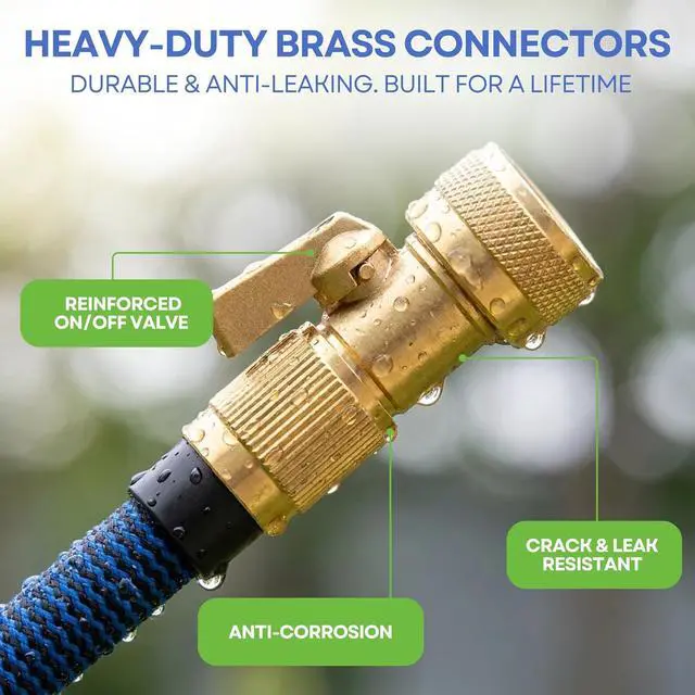 Alt view image 5 of 7 - J&B XpandaHose 75ft Expandable Garden Hose with Holder - Heavy Duty Superior Strength 3750D - 4 -Layer Latex Core - Extra Strong Brass Connectors and 10 Spray Nozzle w/Storage Bag (Blue 75)