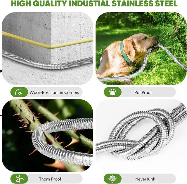 Alt view image 3 of 7 - Garden Hose 50 ft, Stainless Steel Water Hose with 10 Function Nozzle Flexible, Heavy Duty, Lightweight, No-Kink, Pet Proof, Puncture Proof Hose Metal for Yard, Outdoor