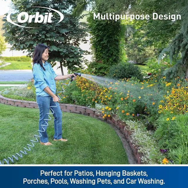 Alt view image 3 of 5 - Orbit 27389 Coil Garden Hose, 50 Feet, with 8-Pattern Hose Nozzle (Green)