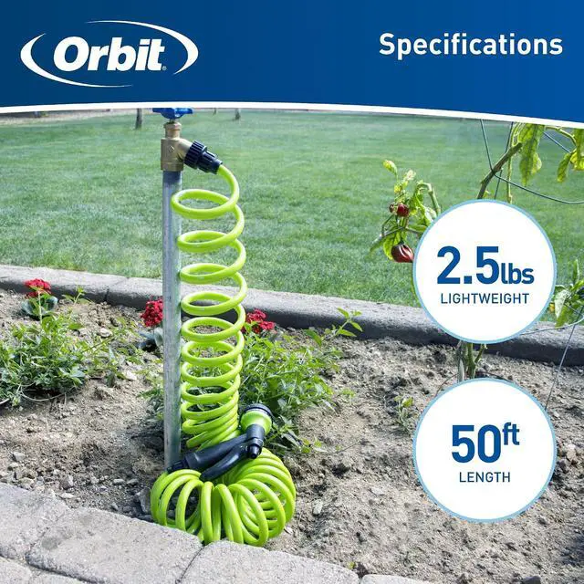 Alt view image 5 of 5 - Orbit 27389 Coil Garden Hose, 50 Feet, with 8-Pattern Hose Nozzle (Green)