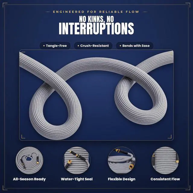Alt view image 3 of 7 - TITAN Garden Hose | Flexible, Lightweight, Kink-Free & Durable Hybrid Water Hose with Heavy Duty Brass Connectors & High-Pressure Jet Nozzle (50FT x 1/2)