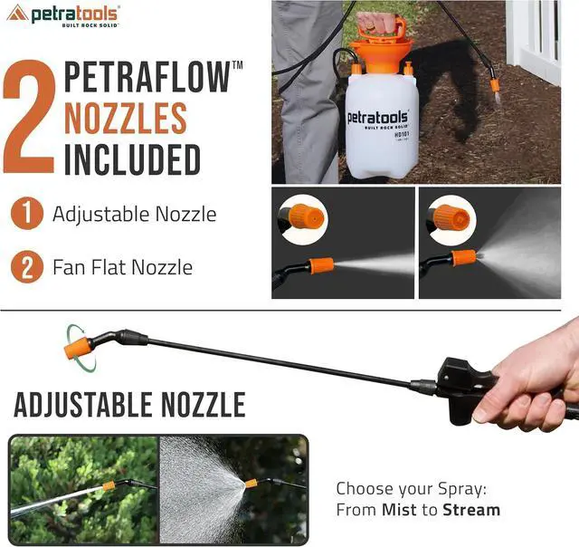 Alt view image 2 of 7 - Petratools 1 Gallon Pump Sprayer HD101 Garden Sprayer for Weeds, Lawn Care & Pesticides 52 Long Hose, 2 Nozzles & Easy Carry Handle Durable & Lightweight