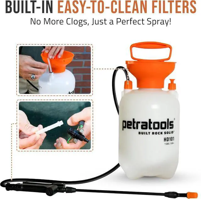Alt view image 6 of 7 - Petratools 1 Gallon Pump Sprayer HD101 Garden Sprayer for Weeds, Lawn Care & Pesticides 52 Long Hose, 2 Nozzles & Easy Carry Handle Durable & Lightweight