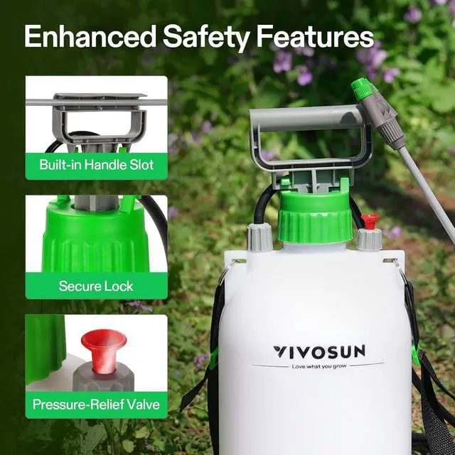 Alt view image 5 of 7 - VIVOSUN 2.1 Gal/8L Pump Sprayer, Garden Water Sprayer for Plants, Weeds & Lawn Care, with 3 Nozzles, 50'' Long Hose & Pressure Relief Valve