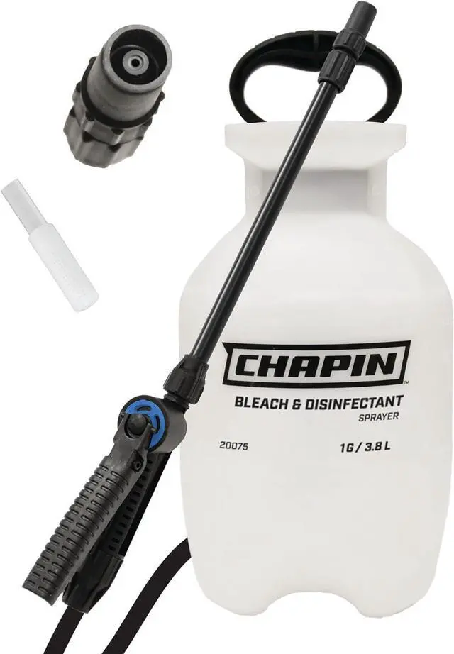 Main image of Chapin 20075 Bleach Pump Sprayer, 1Gallon, Lawn & Garden, BleachResistant Poly Tank, FunnelTop, AntiClog Filter, Adjustable Cone Nozzle, 40" Hose for Cleaning, Mold & Disinfecting Applications