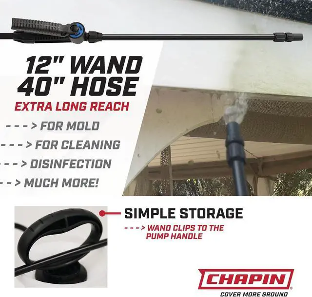 Alt view image 5 of 6 - Chapin 20075 Bleach Pump Sprayer, 1Gallon, Lawn & Garden, BleachResistant Poly Tank, FunnelTop, AntiClog Filter, Adjustable Cone Nozzle, 40" Hose for Cleaning, Mold & Disinfecting Applications