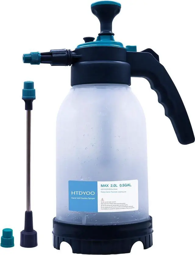 Main image of HTDYOO 0.5 Gallon Garden Pump Sprayer, Hand Held Garden Sprayer | Water Spray | Adjustable Nozzle | Extra Extended Spray
